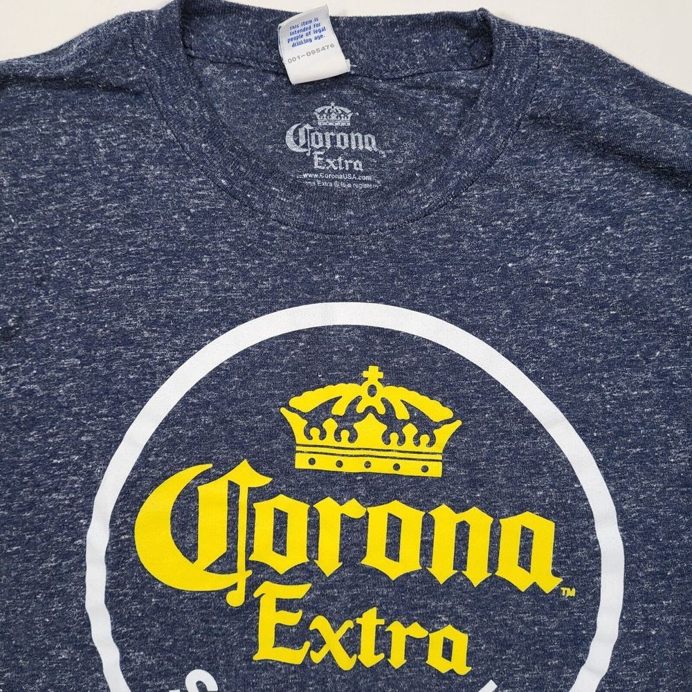 Corona Extra Men's Medium Navy Polyester‎ Linen Blend Graphic Tshirt